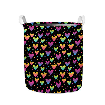 Colorful Heart Pattern Print Collapsible Laundry Basket
