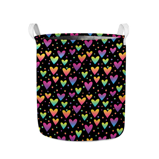 Colorful Heart Pattern Print Collapsible Laundry Basket