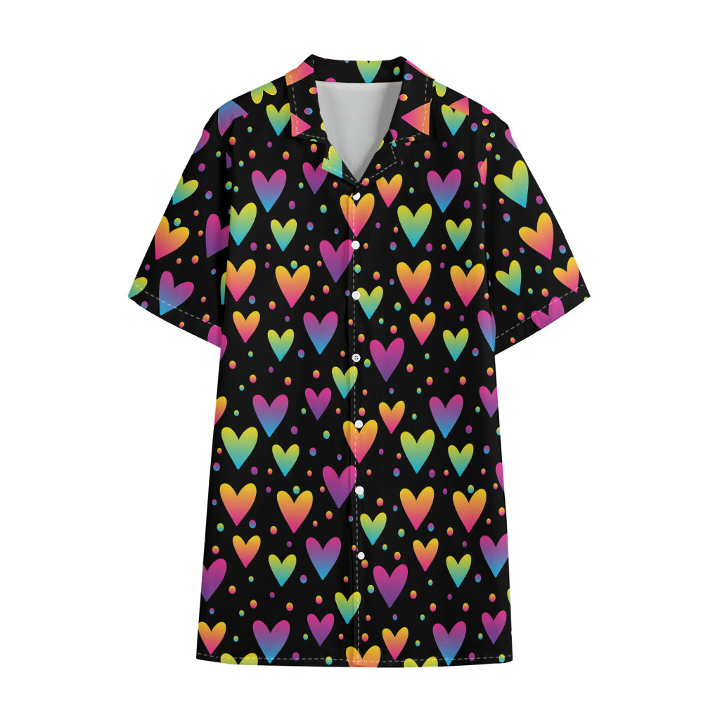 Colorful Heart Pattern Print Cotton Hawaiian Shirt