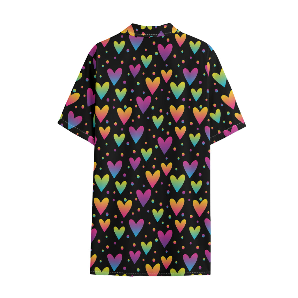 Colorful Heart Pattern Print Cotton Hawaiian Shirt