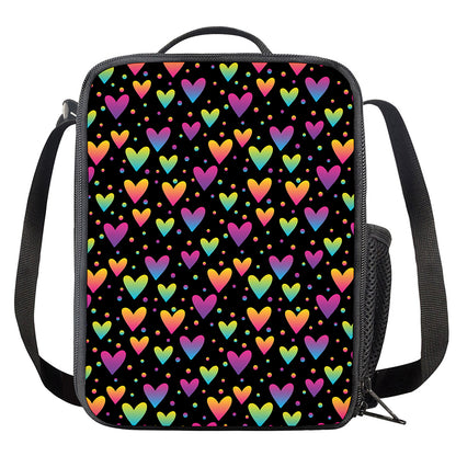 Colorful Heart Pattern Print Crossbody Lunch Bag