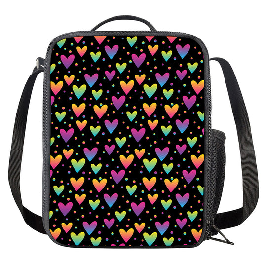 Colorful Heart Pattern Print Crossbody Lunch Bag