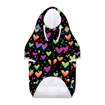 Colorful Heart Pattern Print Dog Zip Up Hoodie