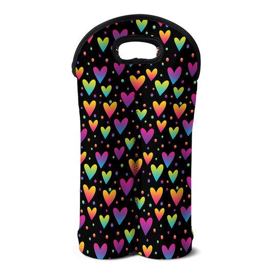 Colorful Heart Pattern Print Double Neoprene Wine Tote