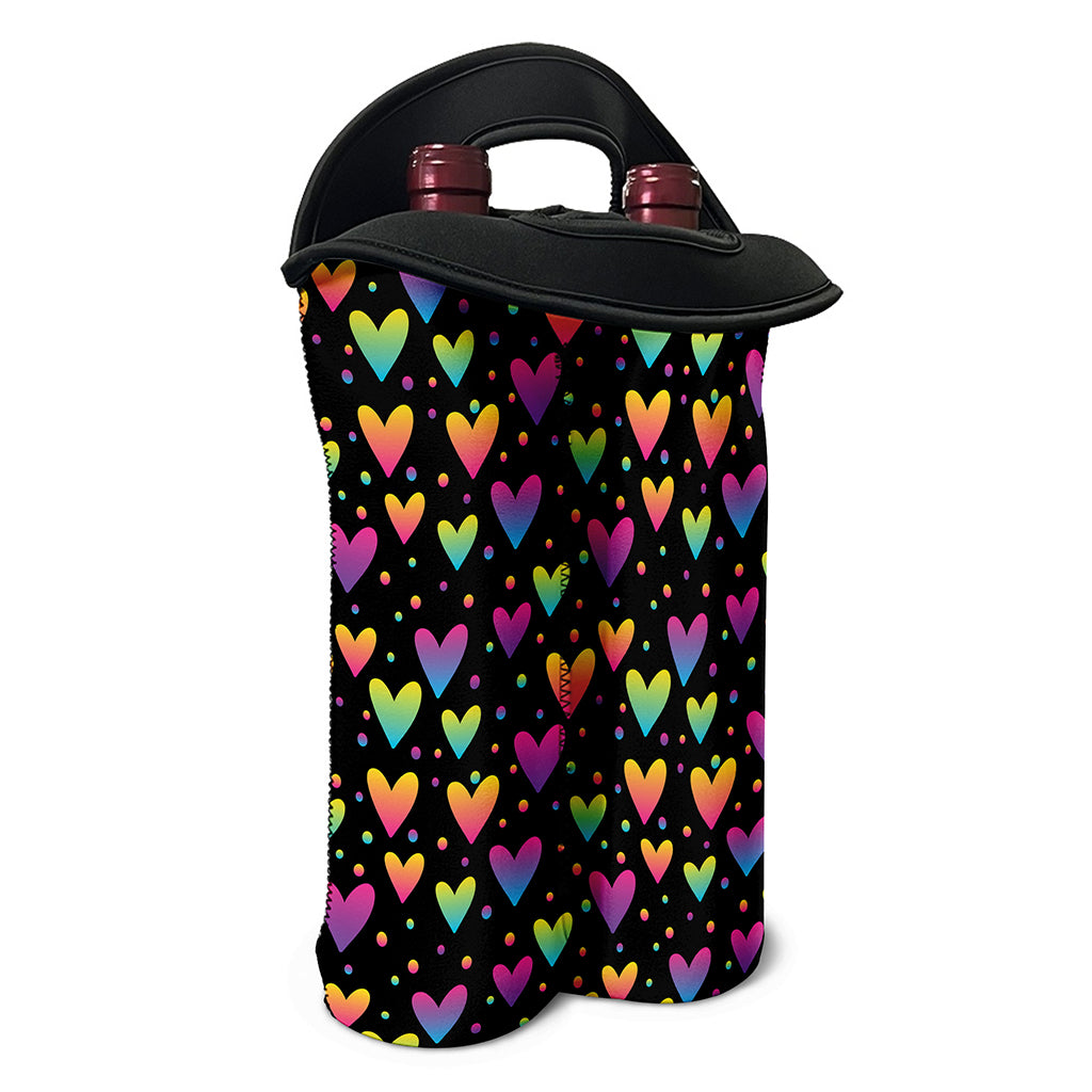 Colorful Heart Pattern Print Double Neoprene Wine Tote