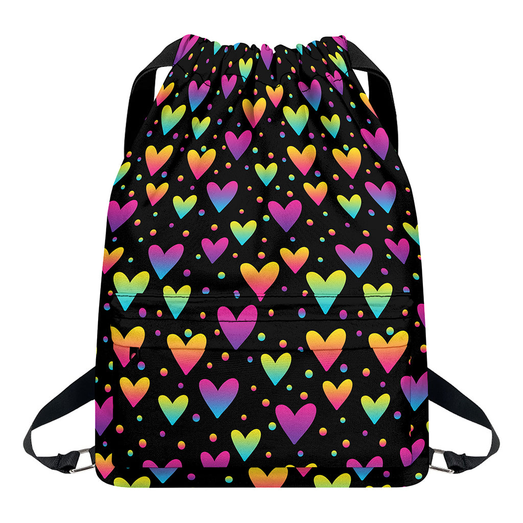 Colorful Heart Pattern Print Drawstring Backpack