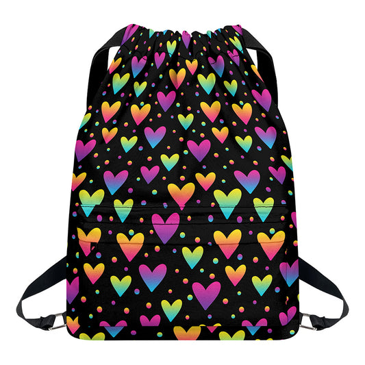 Colorful Heart Pattern Print Drawstring Backpack