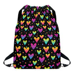 Colorful Heart Pattern Print Drawstring Backpack
