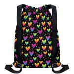 Colorful Heart Pattern Print Drawstring Backpack