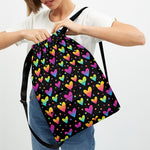 Colorful Heart Pattern Print Drawstring Backpack