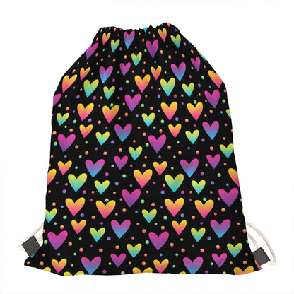 Colorful Heart Pattern Print Drawstring Bag