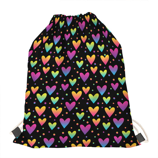 Colorful Heart Pattern Print Drawstring Bag