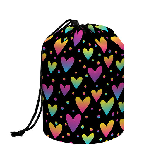 Colorful Heart Pattern Print Drawstring Makeup Bag