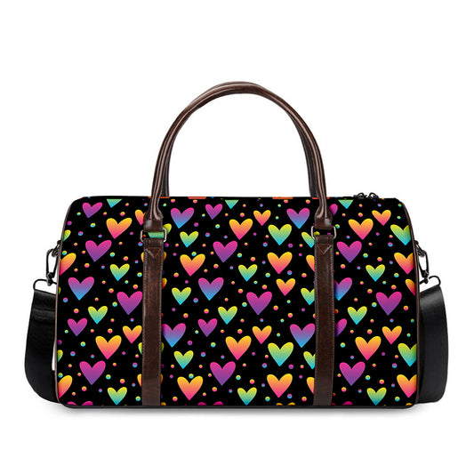 Colorful Heart Pattern Print Duffle Bag
