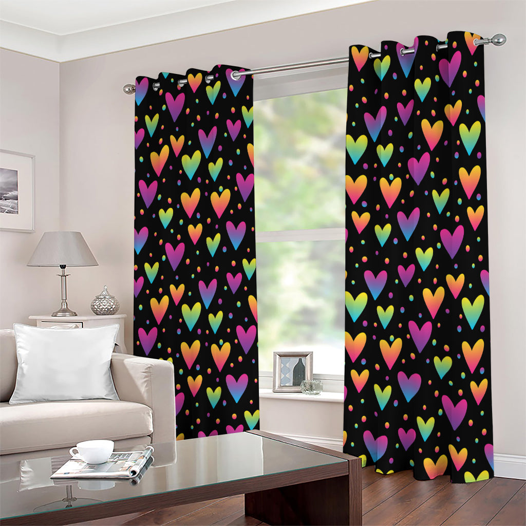 Colorful Heart Pattern Print Extra Wide Grommet Curtains
