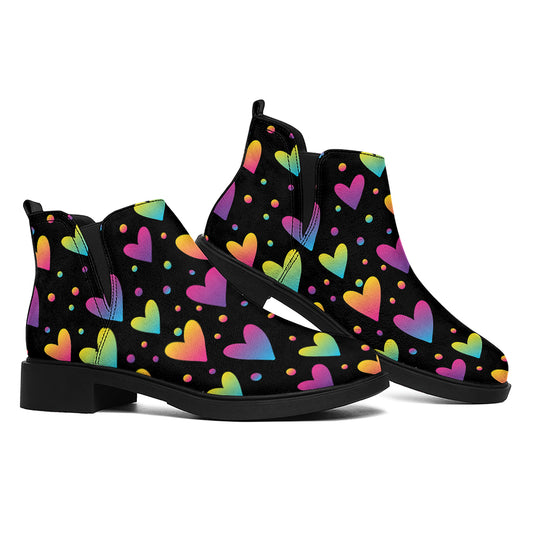 Colorful Heart Pattern Print Flat Ankle Boots