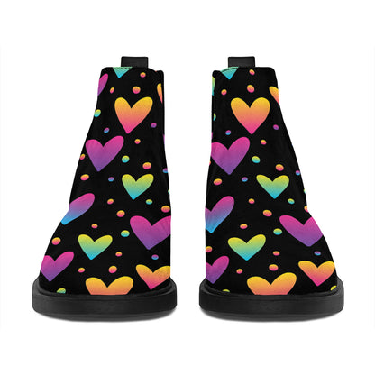 Colorful Heart Pattern Print Flat Ankle Boots