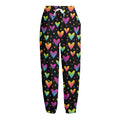 Colorful Heart Pattern Print Fleece Lined Knit Pants