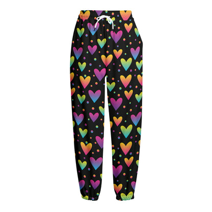 Colorful Heart Pattern Print Fleece Lined Knit Pants