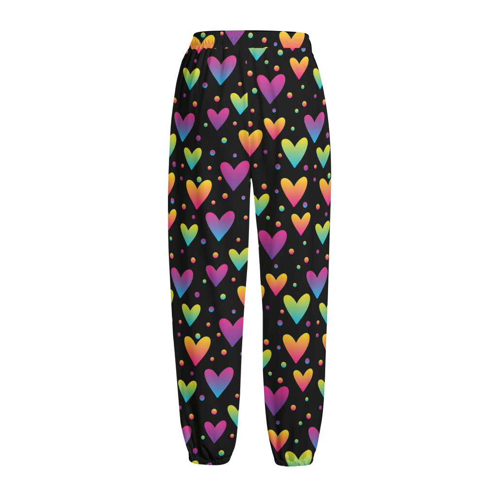 Colorful Heart Pattern Print Fleece Lined Knit Pants