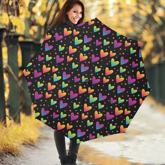 Colorful Heart Pattern Print Foldable Umbrella