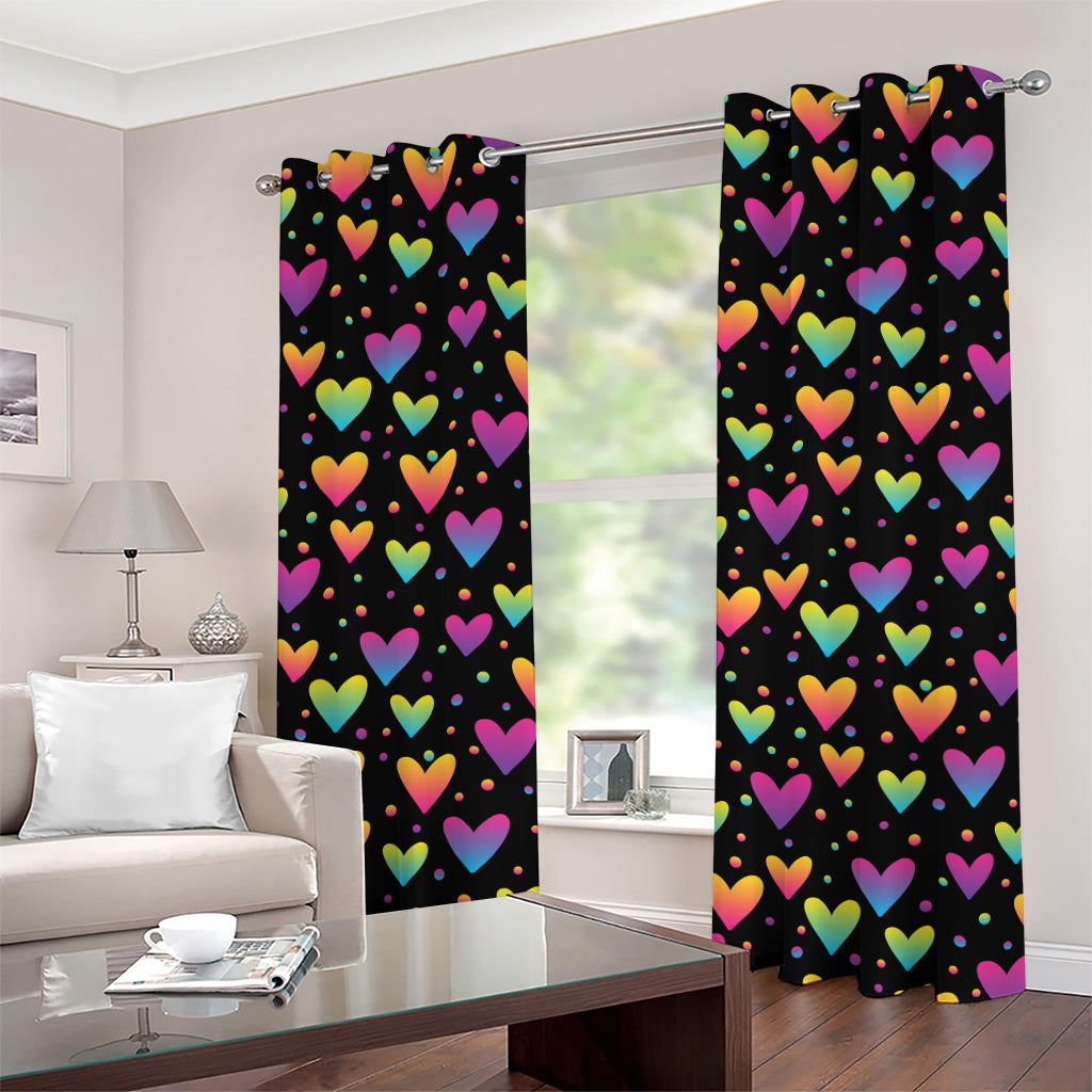 Colorful Heart Pattern Print Grommet Curtains