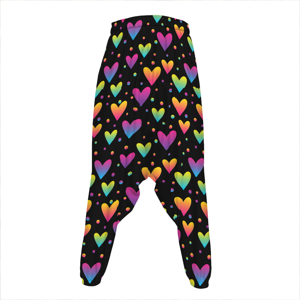 Colorful Heart Pattern Print Hammer Pants