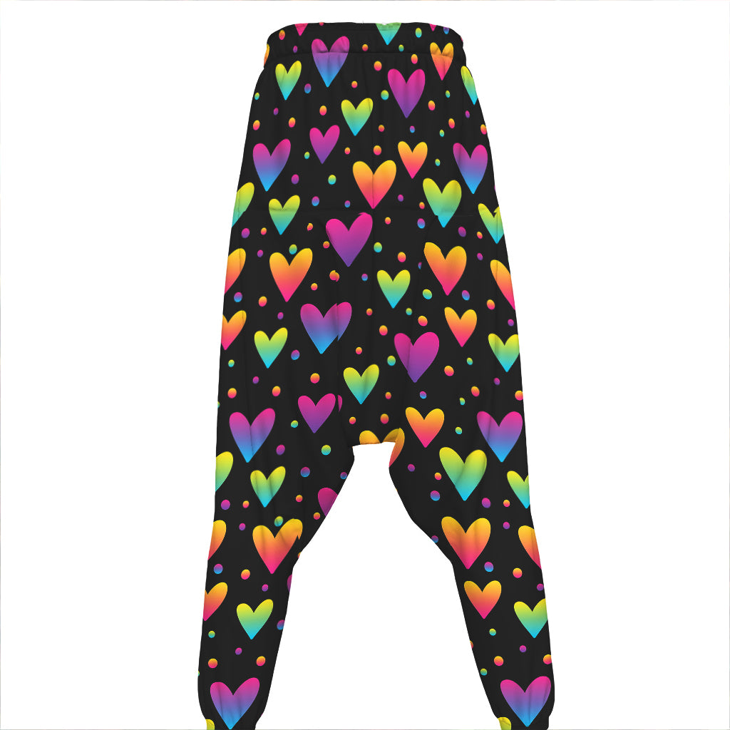Colorful Heart Pattern Print Hammer Pants