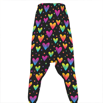 Colorful Heart Pattern Print Hammer Pants