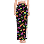 Colorful Heart Pattern Print High Slit Maxi Skirt