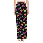Colorful Heart Pattern Print High Slit Maxi Skirt