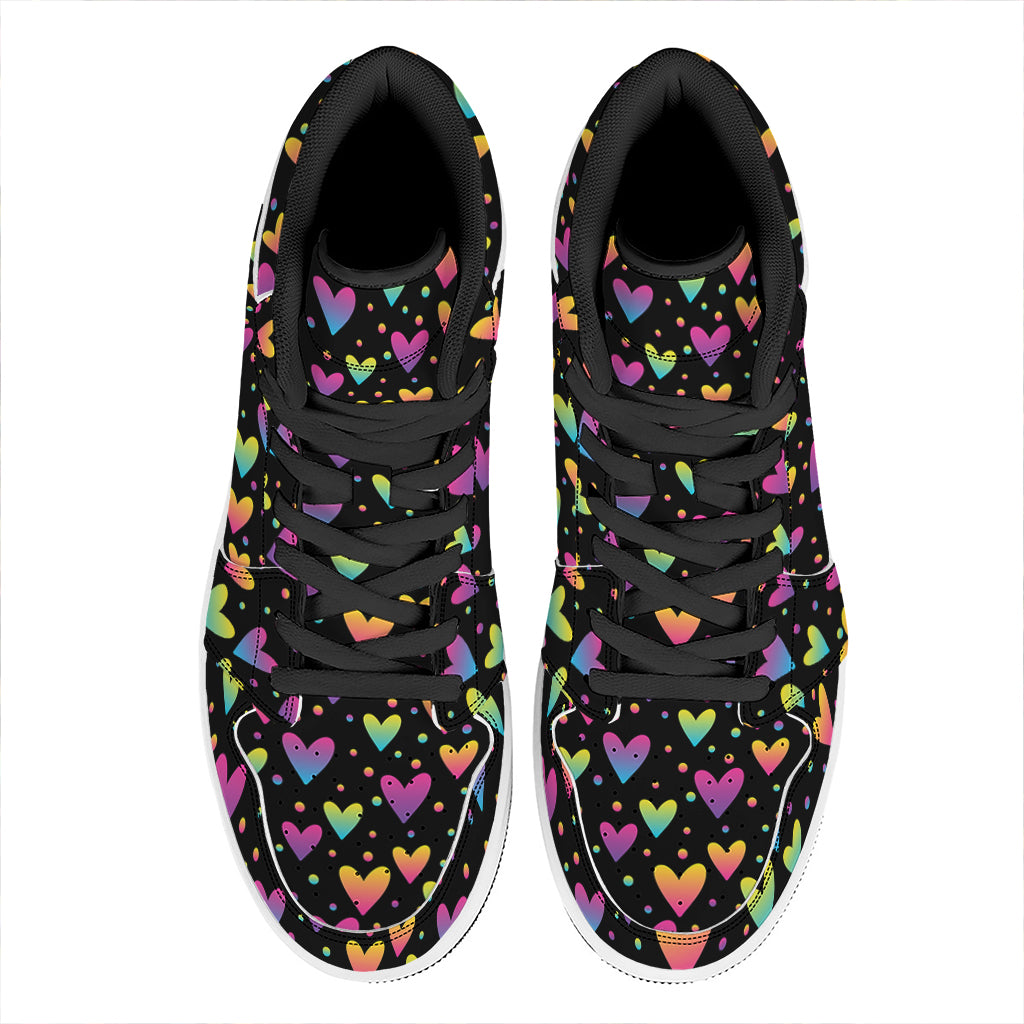 Colorful Heart Pattern Print High Top Leather Sneakers