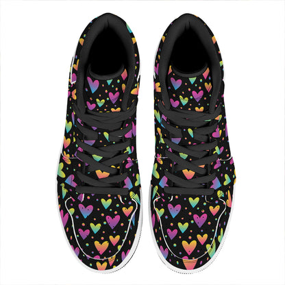 Colorful Heart Pattern Print High Top Leather Sneakers