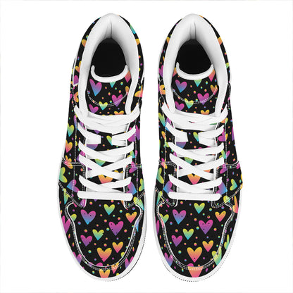 Colorful Heart Pattern Print High Top Leather Sneakers