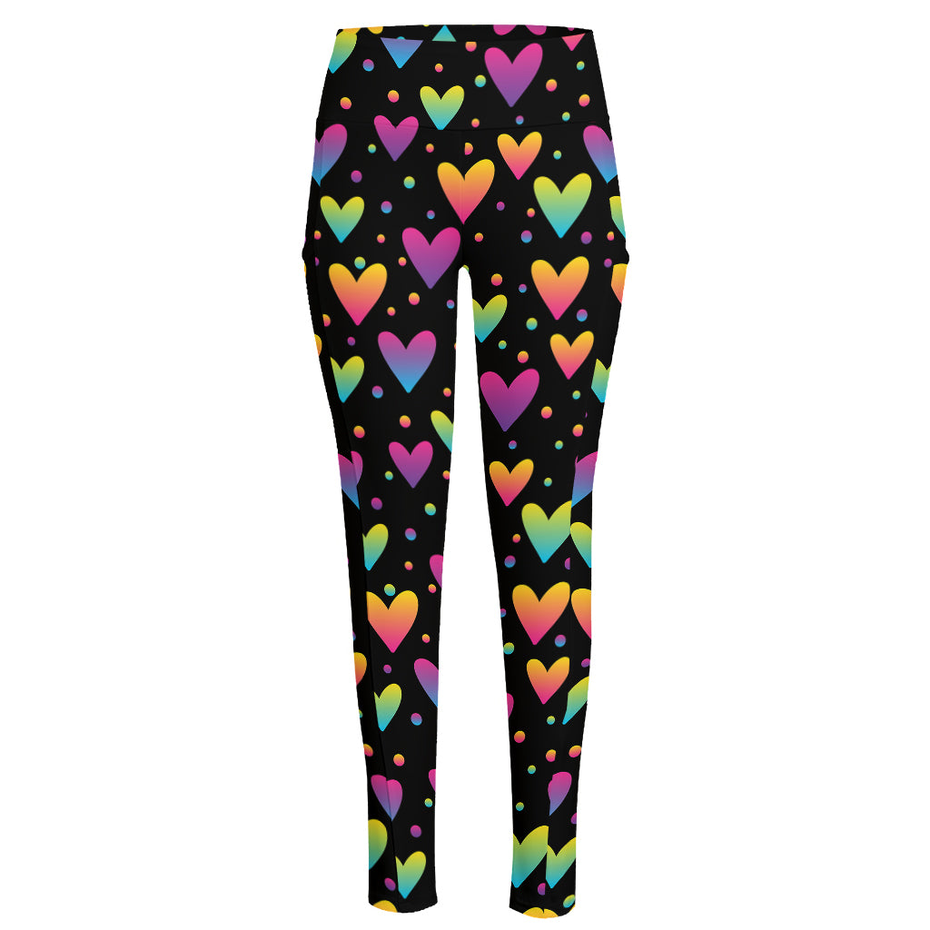 Colorful Heart Pattern Print High-Waisted Pocket Leggings