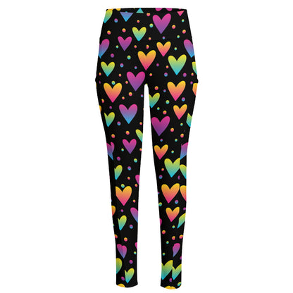 Colorful Heart Pattern Print High-Waisted Pocket Leggings