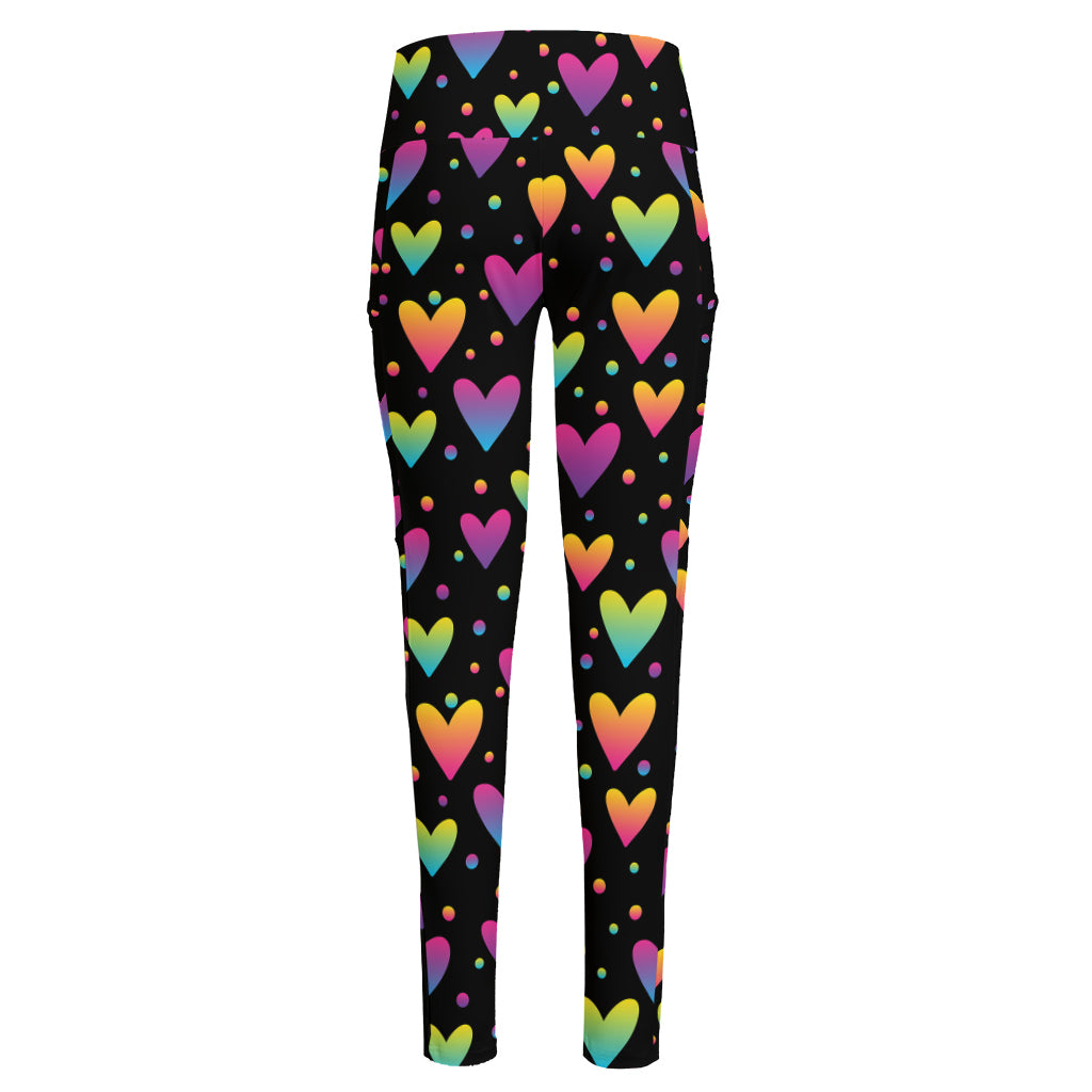 Colorful Heart Pattern Print High-Waisted Pocket Leggings