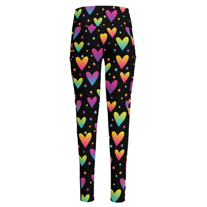 Colorful Heart Pattern Print High-Waisted Pocket Leggings