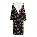 Colorful Heart Pattern Print Hooded Bathrobe