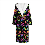 Colorful Heart Pattern Print Hooded Bathrobe