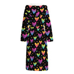 Colorful Heart Pattern Print Hooded Bathrobe