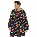 Colorful Heart Pattern Print Hoodie Blanket