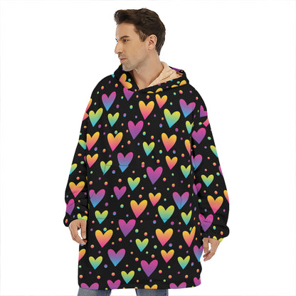 Colorful Heart Pattern Print Hoodie Blanket