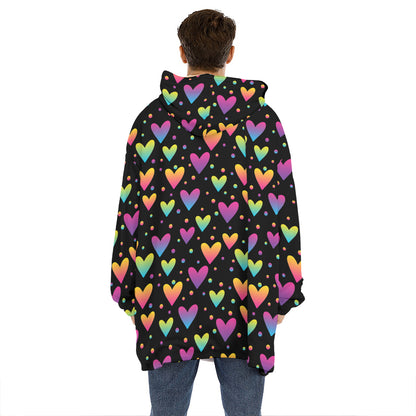 Colorful Heart Pattern Print Hoodie Blanket