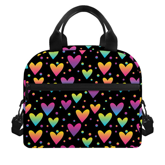 Colorful Heart Pattern Print Insulated Lunch Bag