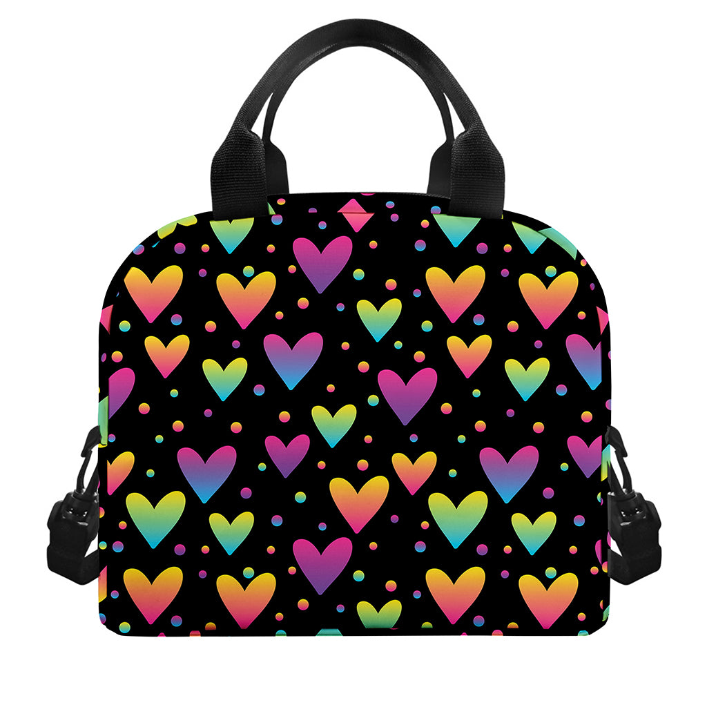 Colorful Heart Pattern Print Insulated Lunch Bag