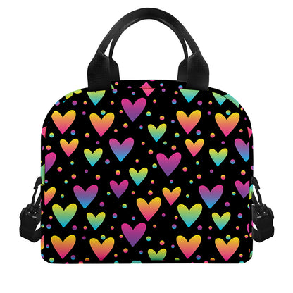 Colorful Heart Pattern Print Insulated Lunch Bag