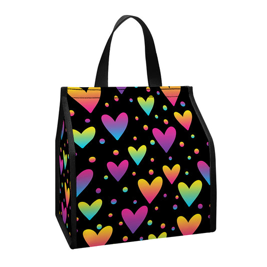 Colorful Heart Pattern Print Insulated Lunch Tote