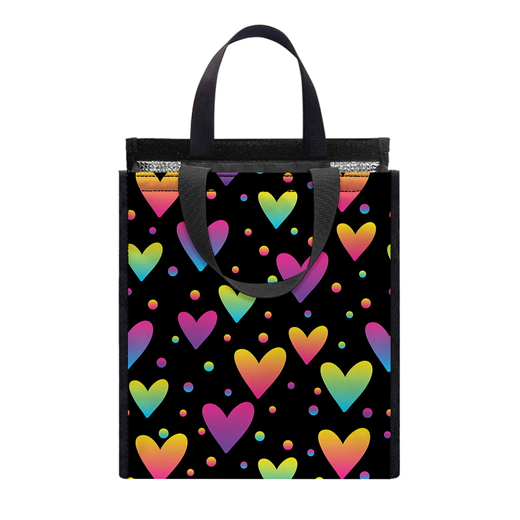Colorful Heart Pattern Print Insulated Lunch Tote
