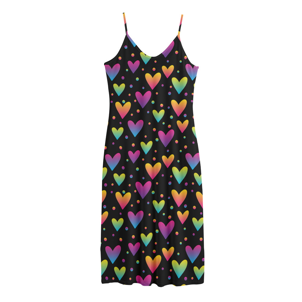 Colorful Heart Pattern Print Jersey Midi Cami Dress